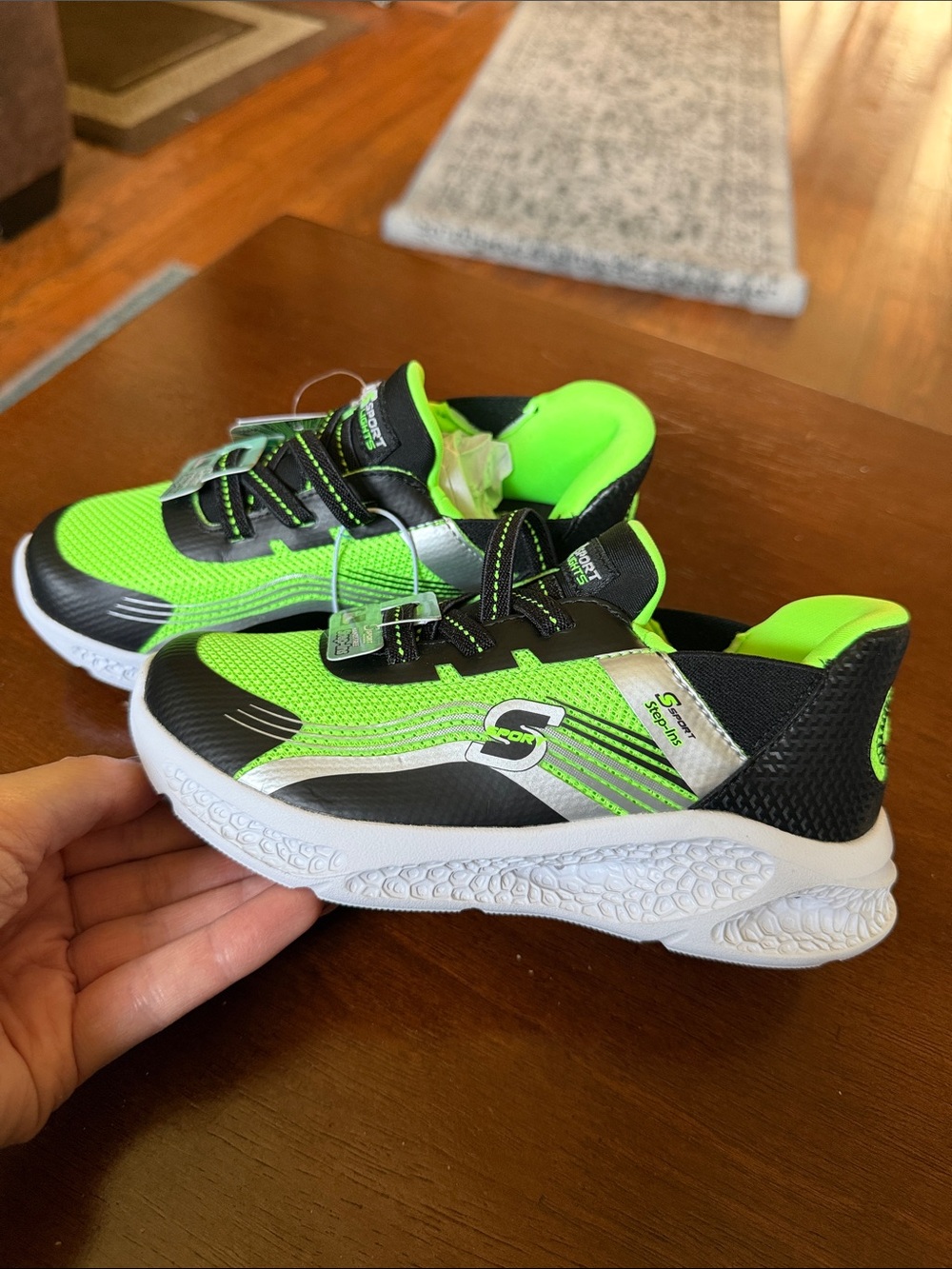 Kids Neon Green/Balck Athletic Sneakers with Secure Lace Fit Step-Ins